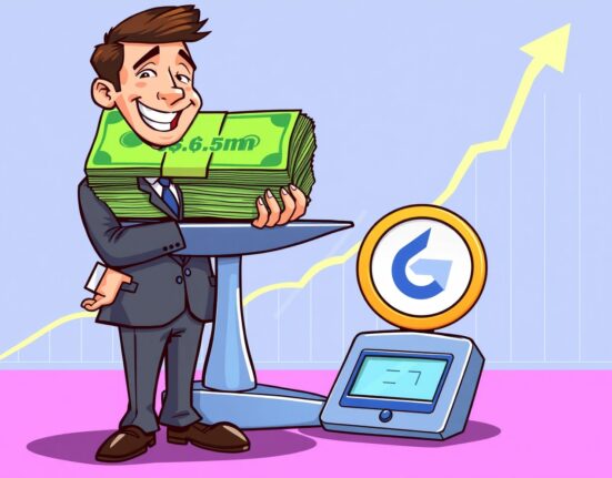 A confident executive symbolizing Caliber's significant investment as Caliber buys LINK, indicating growing institutional interest in Chainlink.