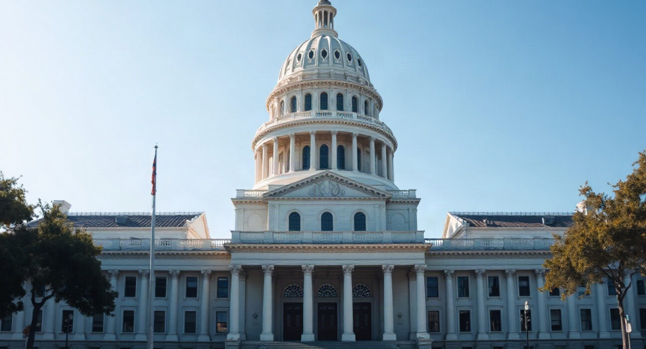 California State Capitol building in Sacramento, where lawmakers passed a bill banning public officials from issuing memecoins.