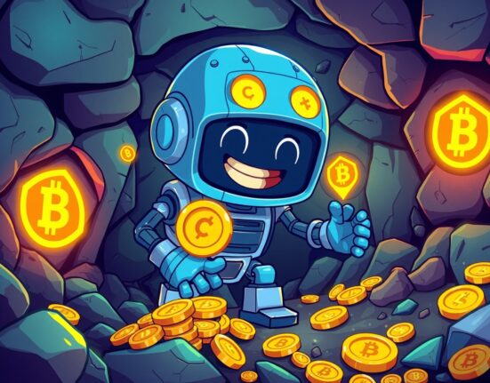 Canaan Bitcoin holdings represented as digital gold mining operation with blockchain elements