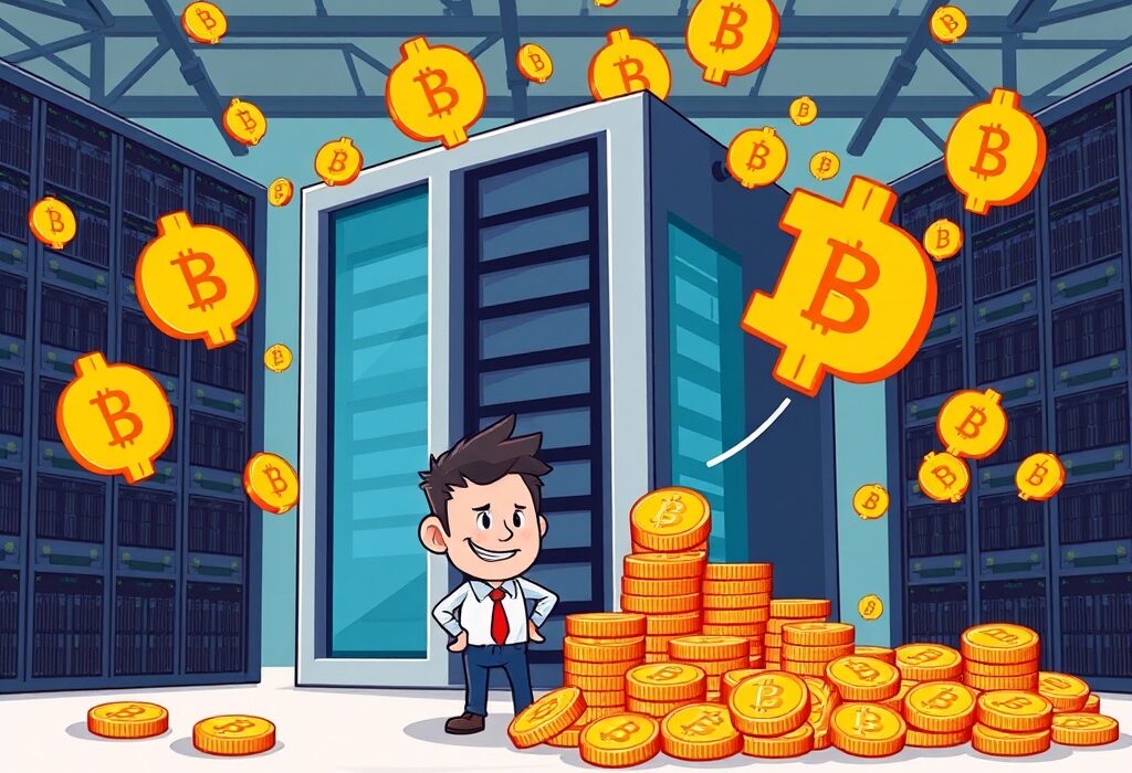 A cartoon illustrating Canaan's successful Bitcoin mining operations and the significant growth in their Bitcoin holdings.