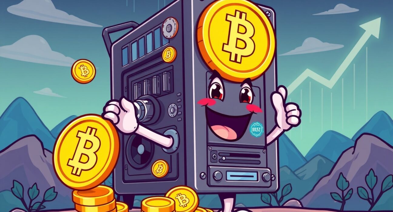 Canaan Q3 revenue growth shown through cartoon Bitcoin mining success