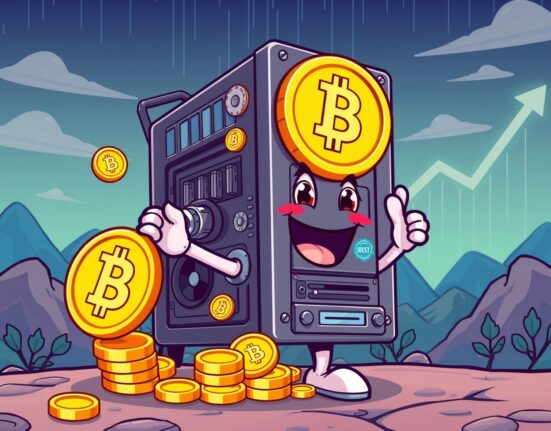 Canaan Q3 revenue growth shown through cartoon Bitcoin mining success