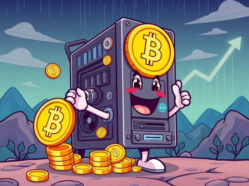 Canaan Q3 revenue growth shown through cartoon Bitcoin mining success