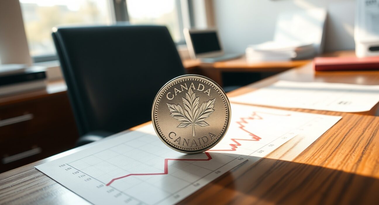 Canadian inflation analysis showing diverging core and headline trends with loonie coin on graph