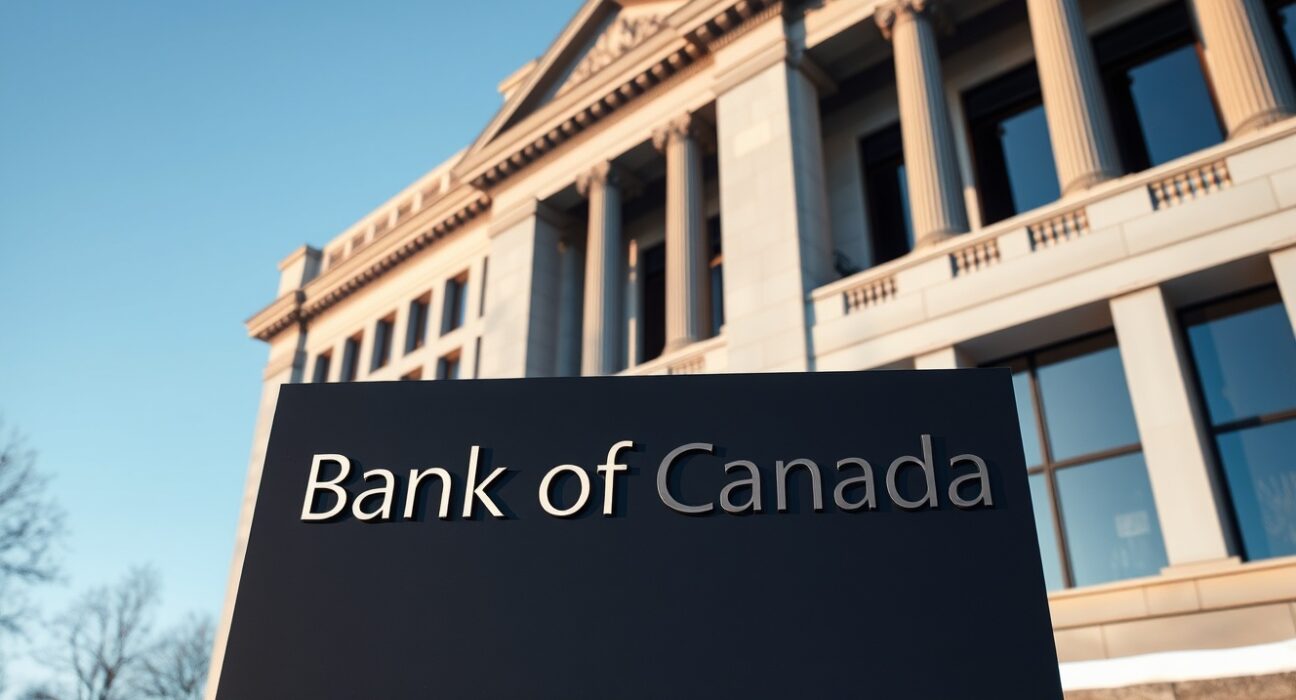 Bank of Canada building in Ottawa on a winter day, representing monetary policy focus on inflation.