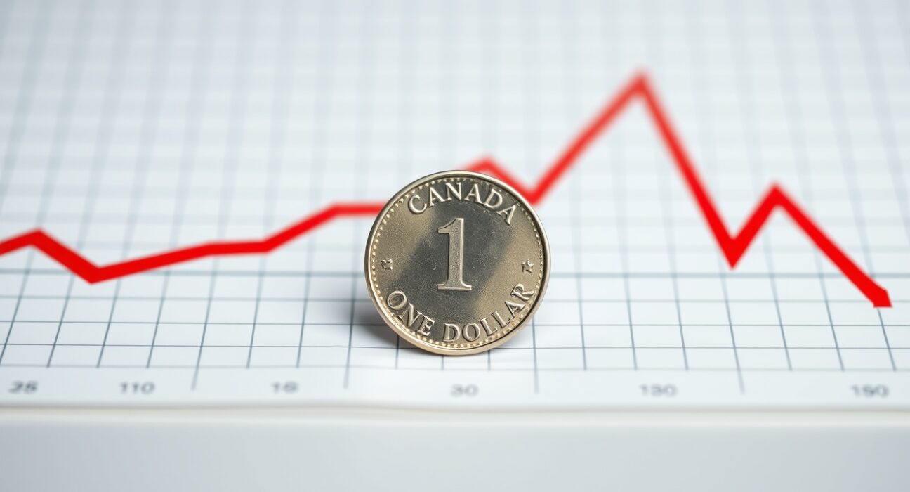 Canadian dollar coin on chart showing rising inflation trend above Bank of Canada target.