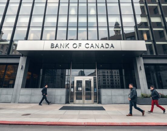 Bank of Canada building in Ottawa on a cloudy day, representing monetary policy and inflation data.