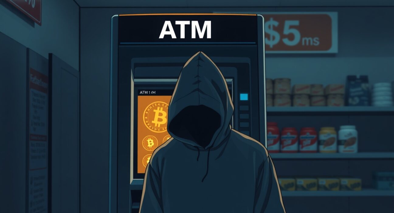 Crypto ATM in a Canadian store, highlighting the potential ban on crypto ATMs to combat crime.