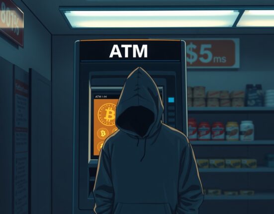 Crypto ATM in a Canadian store, highlighting the potential ban on crypto ATMs to combat crime.