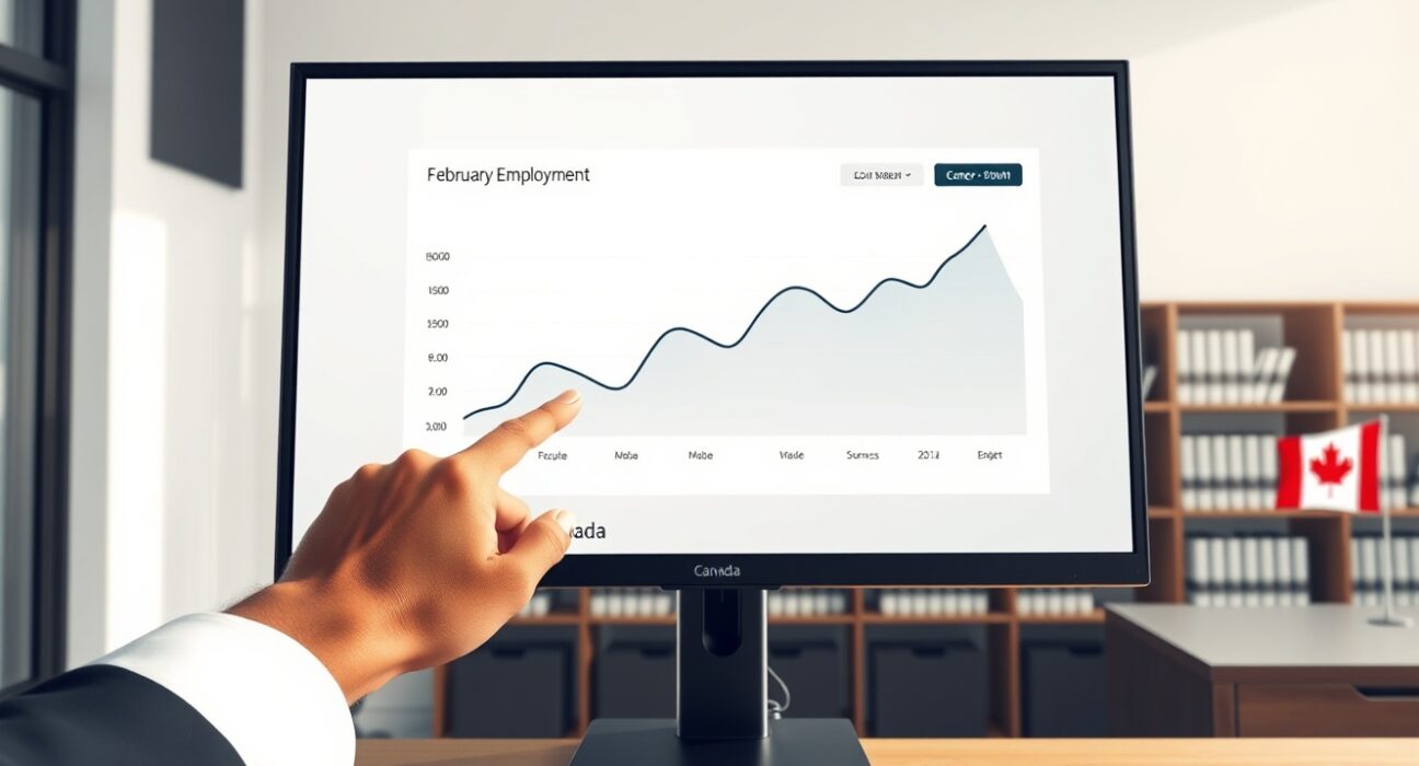 Analysis of Canada's February labor market data showing employment growth trends on an economic