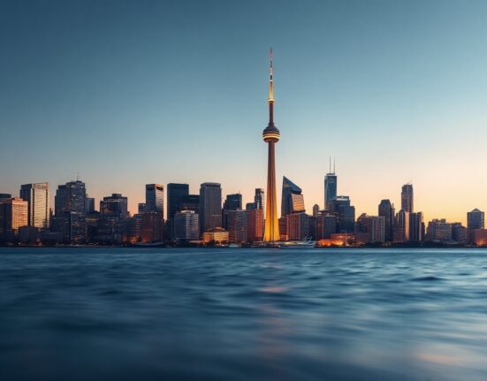 Toronto skyline at dusk representing Canadian investment activity in June 2024