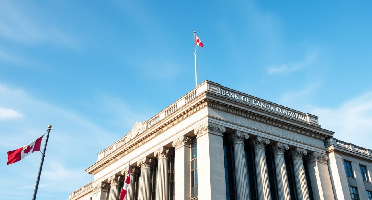 Bank of Canada building in Ottawa on a sunny day, representing economic data and GDP analysis.