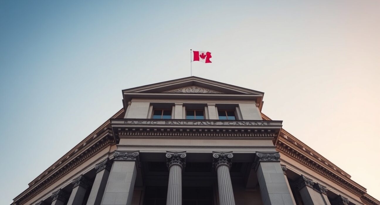 Bank of Canada building in Ottawa on a sunny morning, symbolizing economic growth.