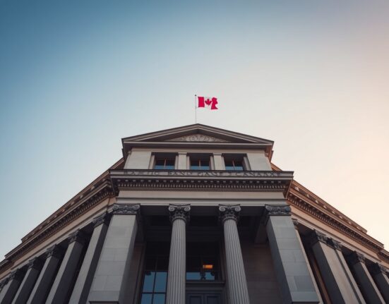 Bank of Canada building in Ottawa on a sunny morning, symbolizing economic growth.