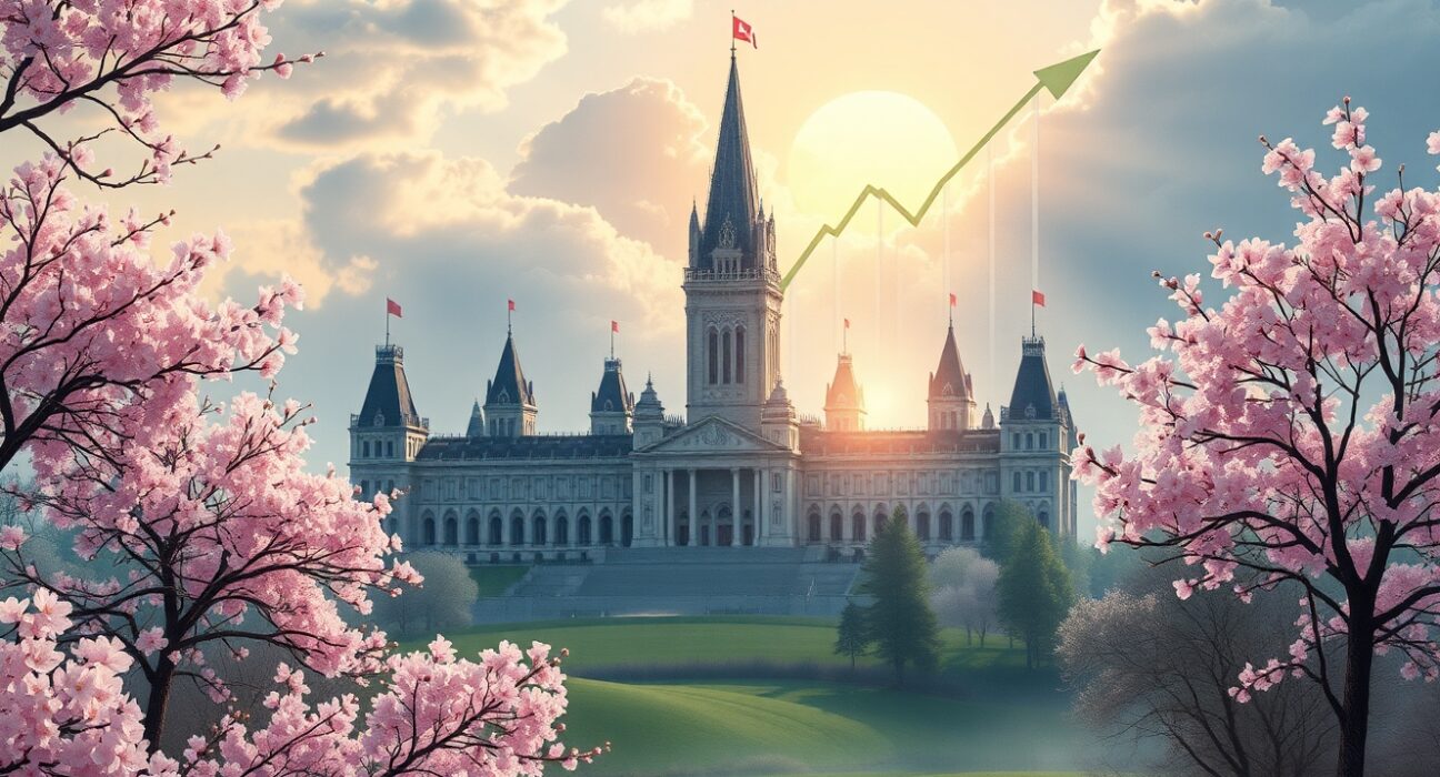 Canada GDP analysis showing economic contraction and recovery forecast with Parliament Hill backdrop