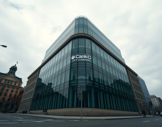 Bank of Canada building in Ottawa on a cloudy day, representing steady monetary policy.