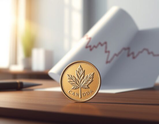 Canadian dollar coin and economic chart symbolizing analysis of Canada's inflation and supply risks.