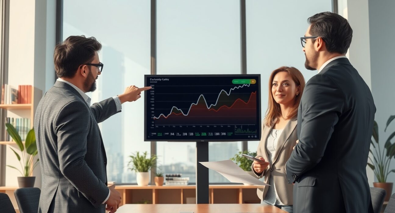 Professionals analyzing Canada labour market data and economic charts in a modern office setting.
