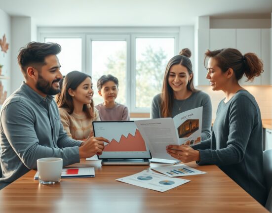 Canadian family analyzes record household net worth data and economic charts in 2025.