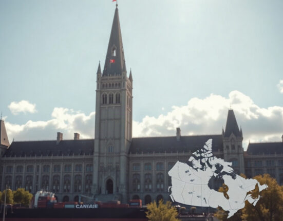 Canadian Parliament Buildings in Ottawa under a clear sky, representing the nation's economic outlook amid tariff changes.