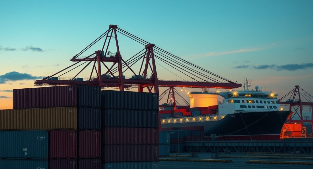 Canada's trade deficit analysis showing port economic activity and shipping containers