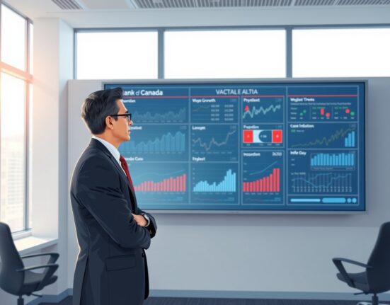 Analyst reviewing Bank of Canada wage growth and inflation data charts