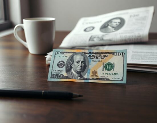Canadian dollar and US dollar banknotes on a desk, representing forex analysis and Bank of Canada policy impact.