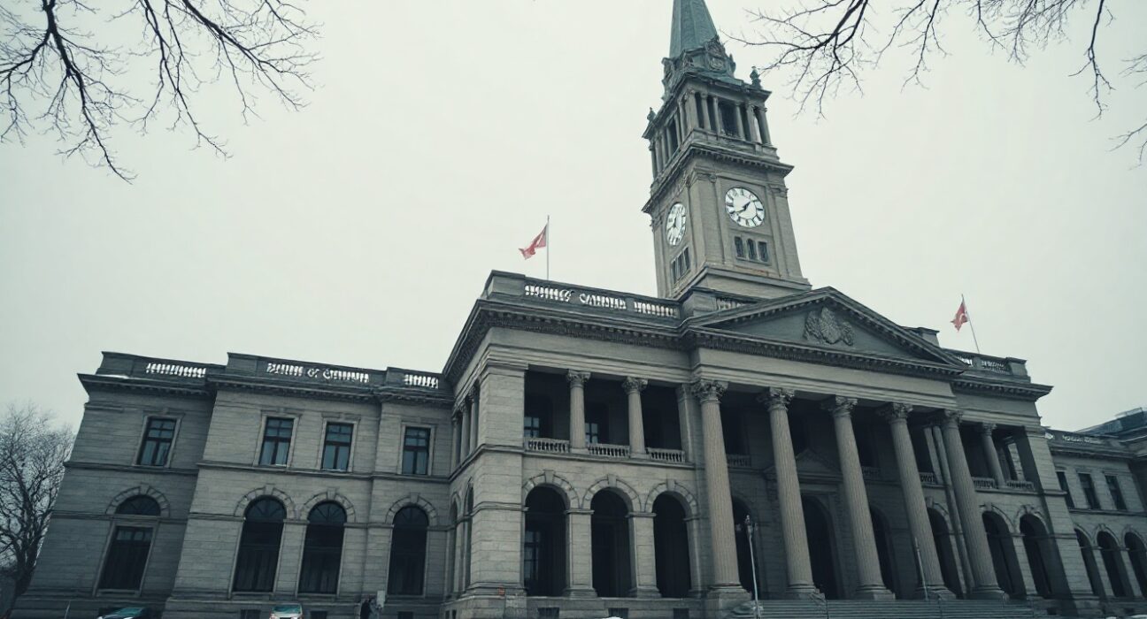 Bank of Canada building in Ottawa on a winter day with overcast sky