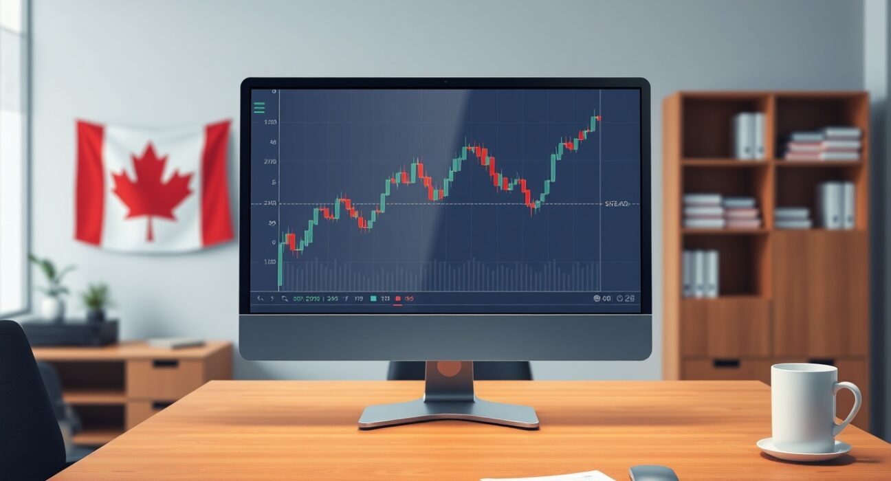 USD/CAD forex chart on a computer monitor in a professional office setting
