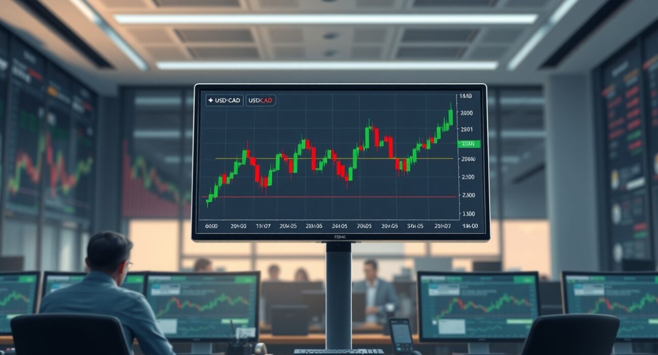 Canadian Dollar consolidates vs USD on forex chart as traders await BoC and FOMC rate decisions for market direction.