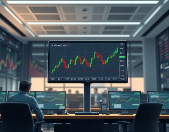 Canadian Dollar consolidates vs USD on forex chart as traders await BoC and FOMC rate decisions for market direction.
