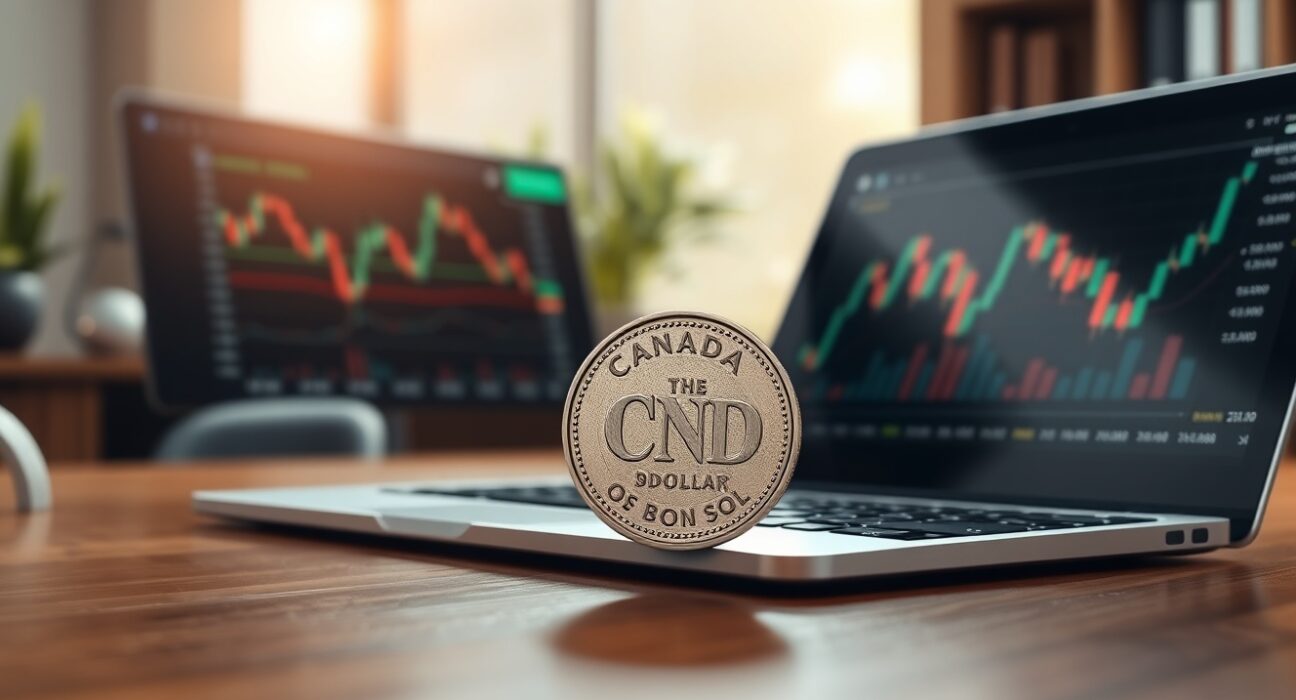 Canadian dollar coin and forex chart analysis showing CAD currency value influenced by economic data