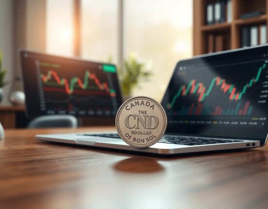 Canadian dollar coin and forex chart analysis showing CAD currency value influenced by economic data