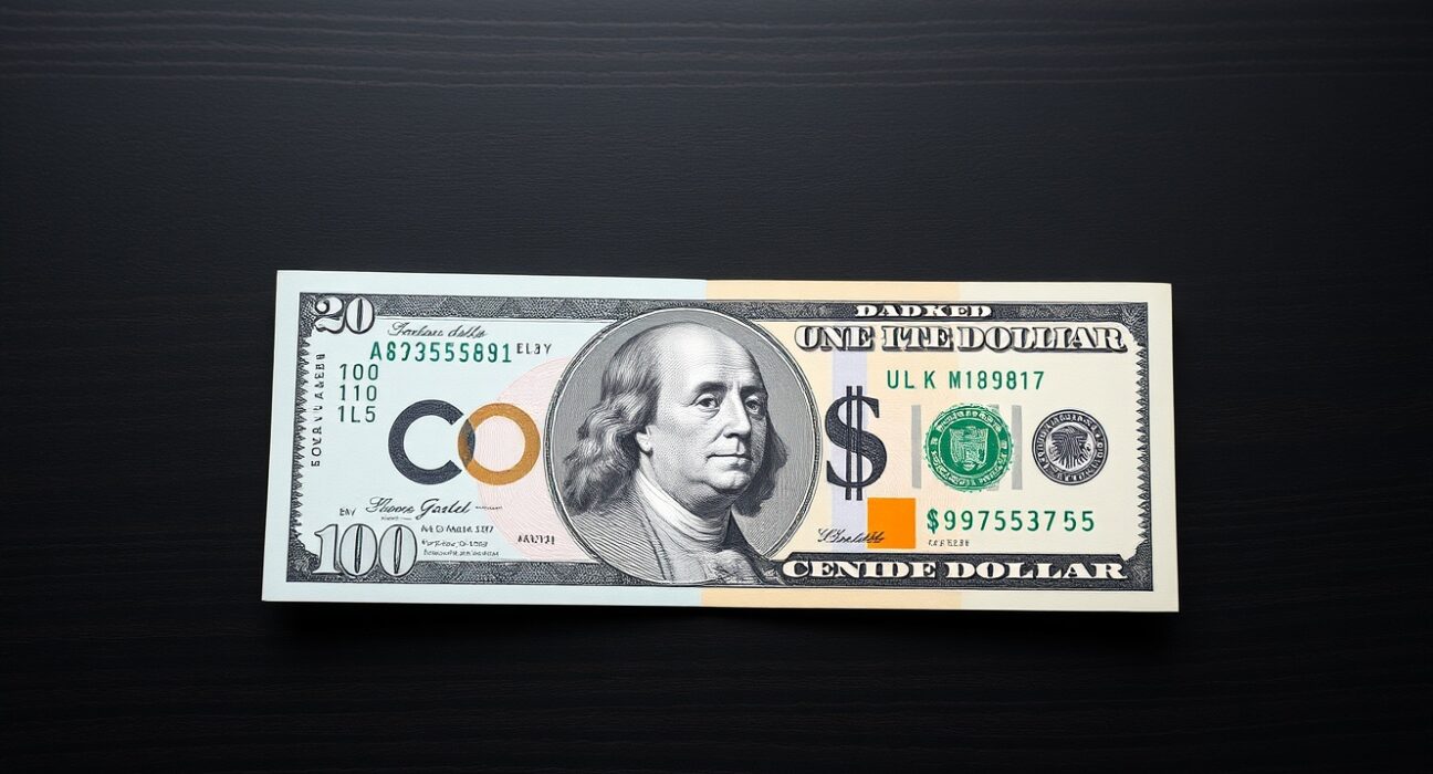 Canadian and US dollar banknotes on a dark surface with a market graph overlay