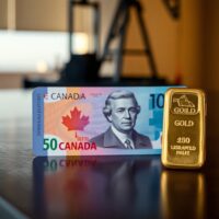Canadian dollar banknote and gold bar representing shifting commodity correlation away from crude oil