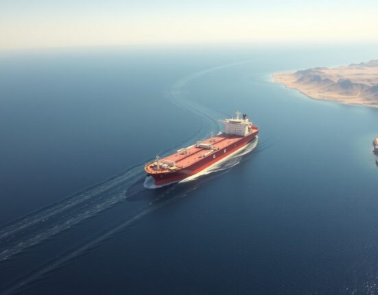 Oil tanker navigating the strategic Strait of Hormuz, a key chokepoint impacting global oil prices and currency markets like the Canadian Dollar.