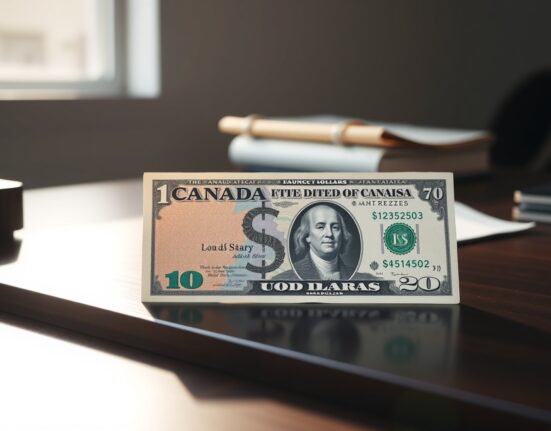 Canadian dollar and US dollar banknotes on a desk, representing forex market analysis