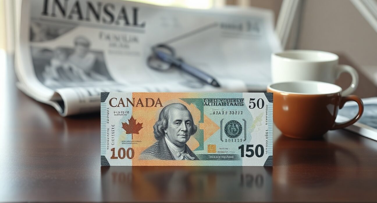 Canadian and US dollar banknotes on a desk, representing forex market focus on upcoming data.