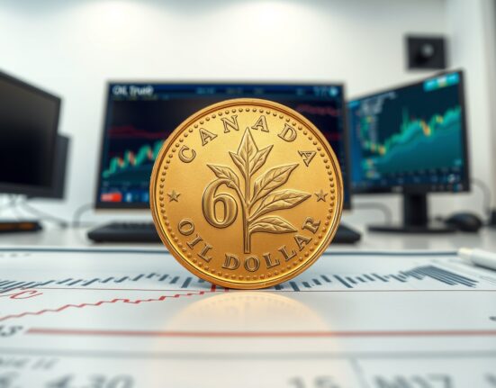 Canadian dollar coin analysis with rising oil price charts showing currency support mechanisms