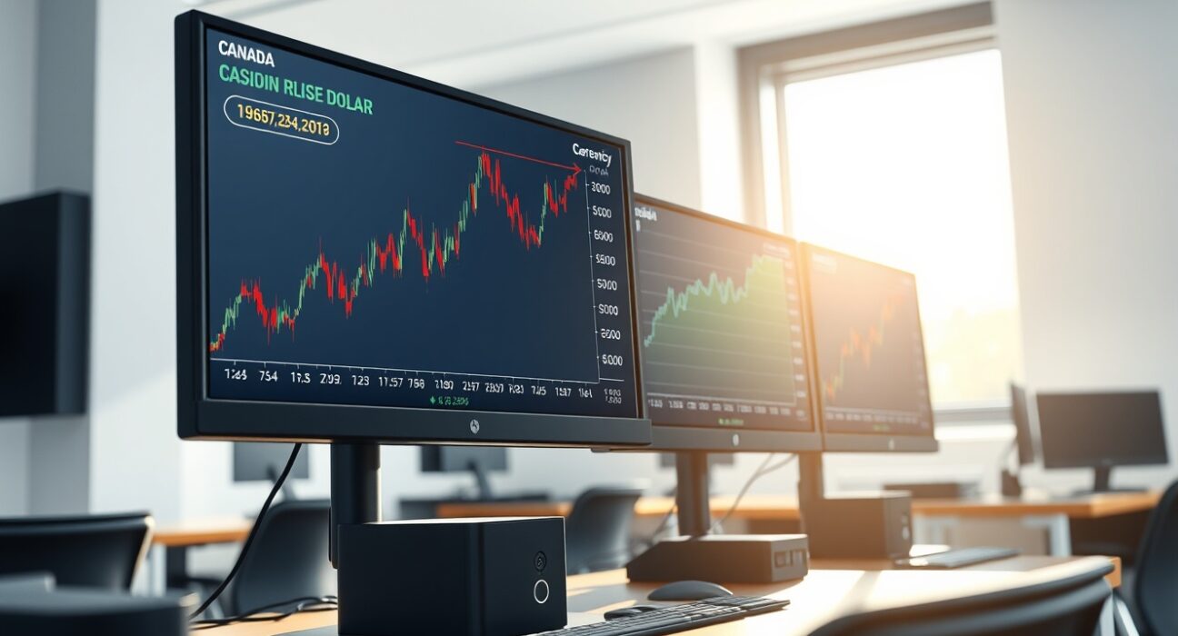 Canadian Dollar advances against US Dollar as oil prices surge due to Middle East tensions on trading desk monitors
