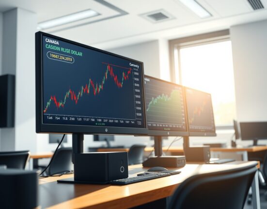 Canadian Dollar advances against US Dollar as oil prices surge due to Middle East tensions on trading desk monitors