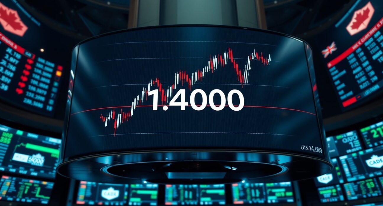 Trading screen showing USD/CAD currency pair chart with price level at 1.4000