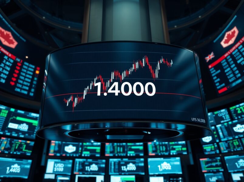 Trading screen showing USD/CAD currency pair chart with price level at 1.4000