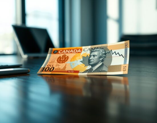 Canadian dollar banknote and financial chart reflecting softer CPI data and reduced rate hike odds.
