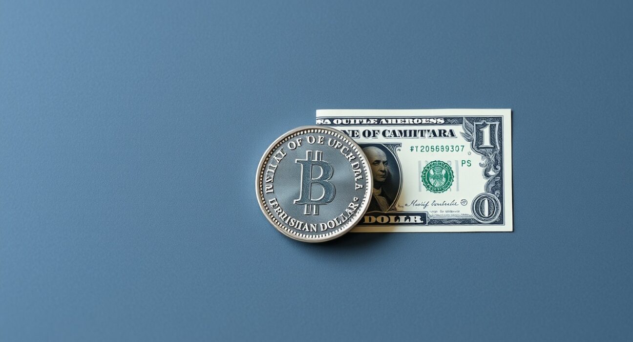 Canadian Dollar coin and US Dollar bill representing currency pair dynamics and safe-haven demand in forex markets.