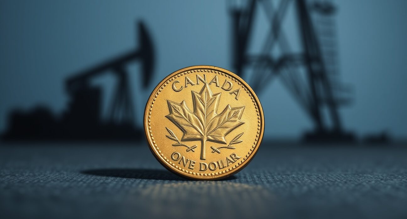 Canadian dollar coin representing currency stability amid rising oil prices and Middle East tensions.