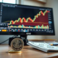 Canadian dollar and US dollar with forex chart showing upward trend