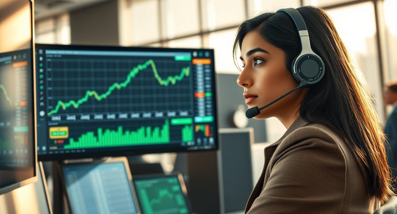 Trader analyzes Canadian Dollar strengthening against US Dollar on forex trading screens.