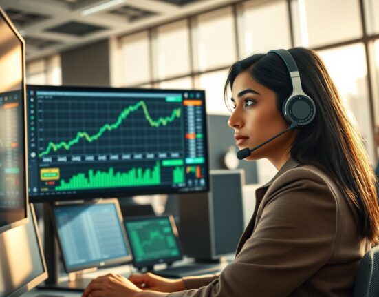 Trader analyzes Canadian Dollar strengthening against US Dollar on forex trading screens.