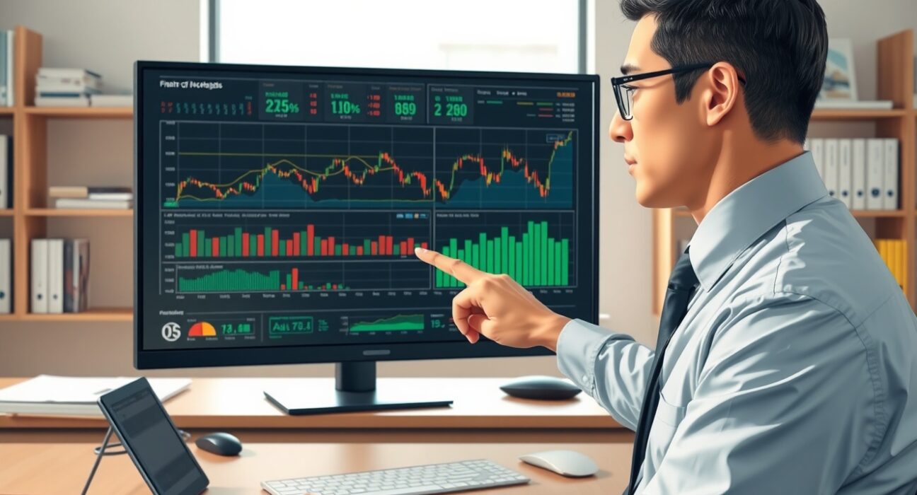 Financial analyst reviewing Canadian dollar economic data charts and trade indicators for 2025 outlook